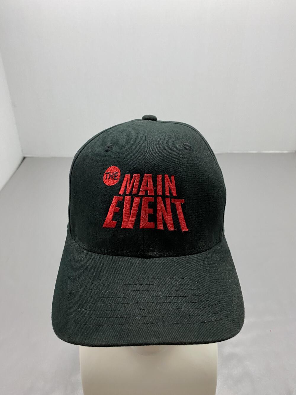 The Main Event Hat Cap S/M Black Flexfit Baseball Cap Stretch Conley Associates